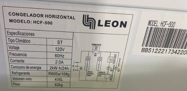 Congelador León 500 Litros 2 Puertas